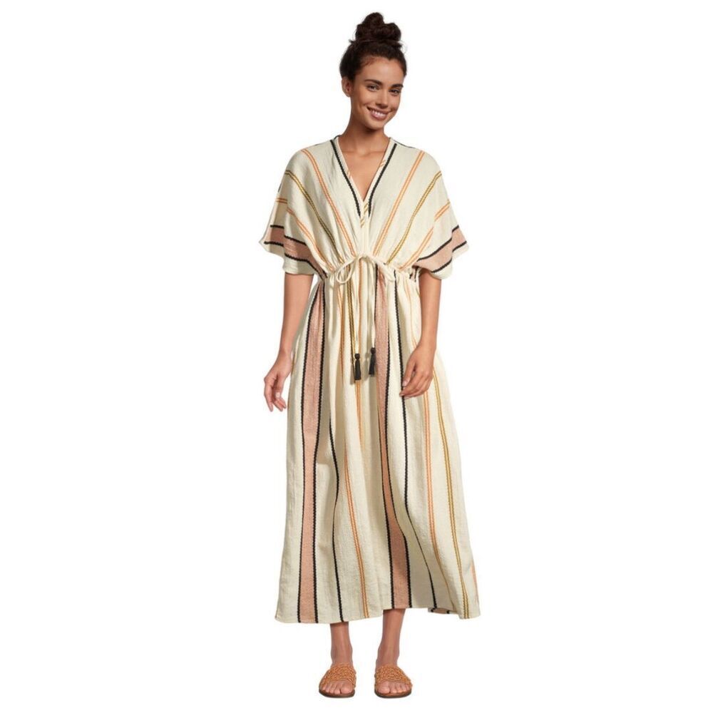 NWT World Market Mira Ivory And Peach Stripe Kaftan Dress Size S/M‎